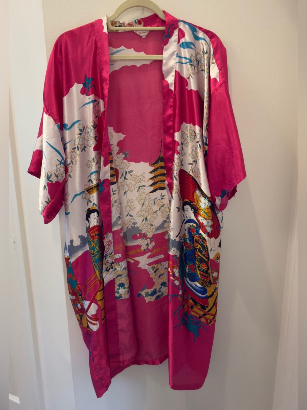 Pink Floral Geisha Satin Kimono Robe